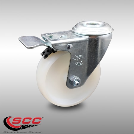 Service Caster 4 Inch SS Nylon Wheel Swivel Bolt Hole Caster with Total Lock Brake SCC SCC-SSBHTTL20S414-NYS